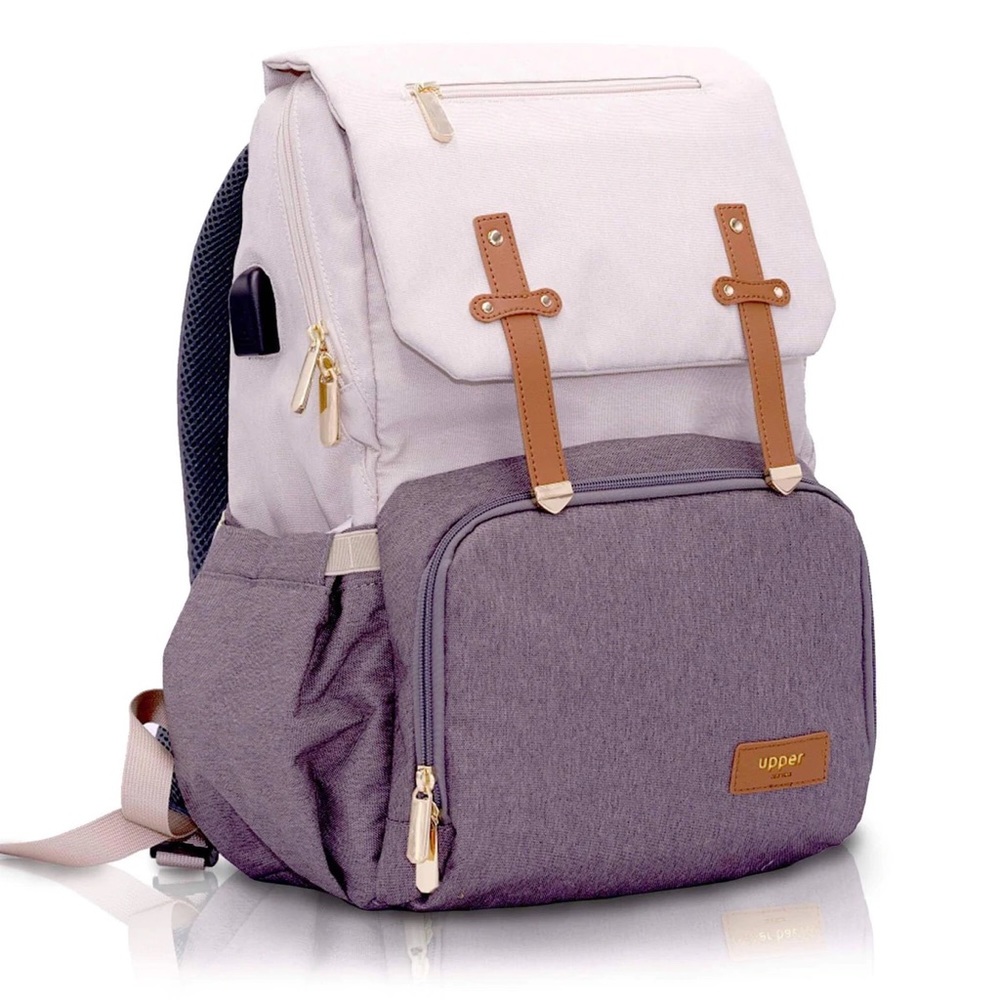 Upper Babies Milan Diaper Bag Backpack Beige/Gray Excellent Condition